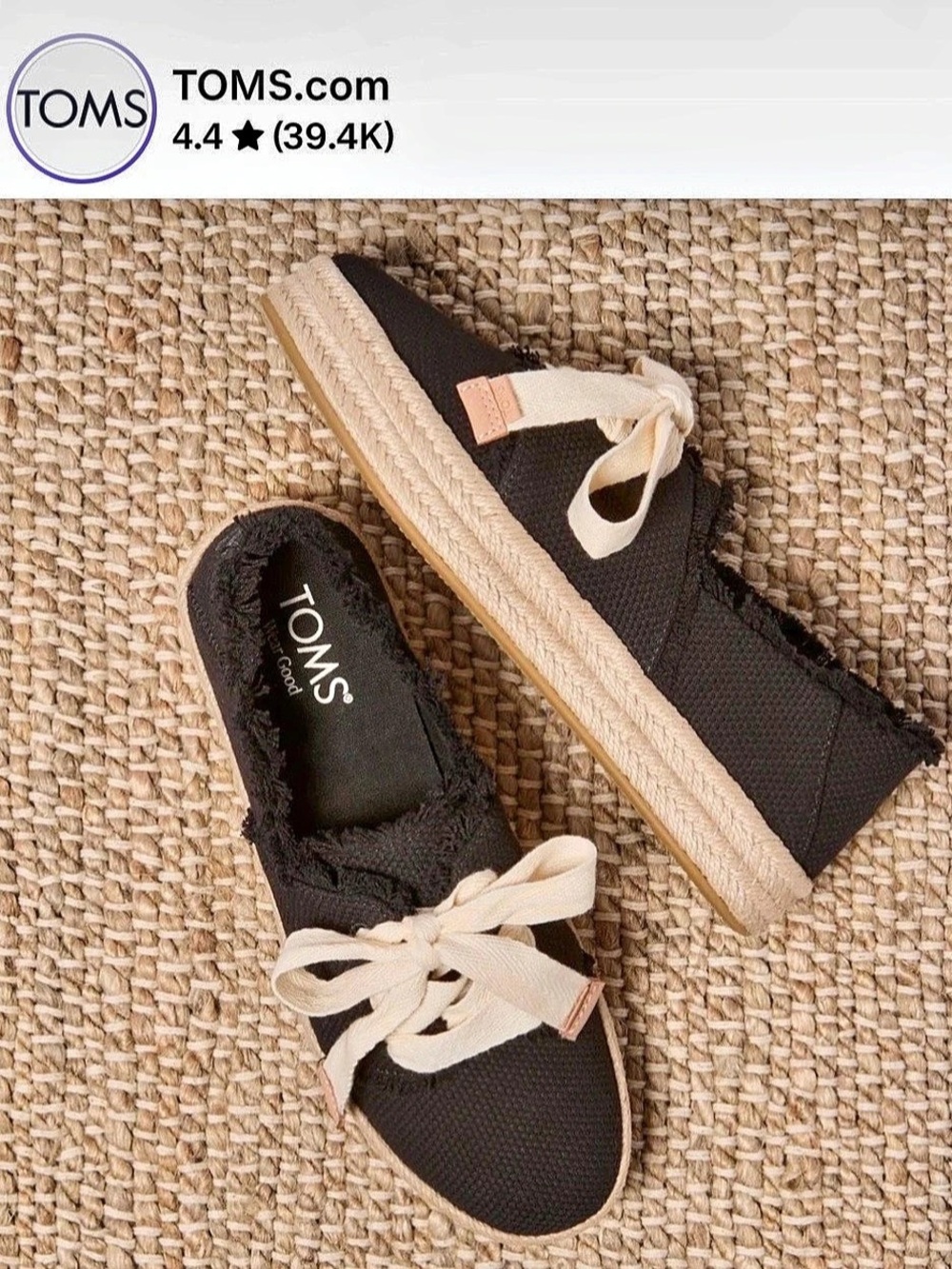 TOMS Valencia Lace-Up Platform Espadrille Black & Cream